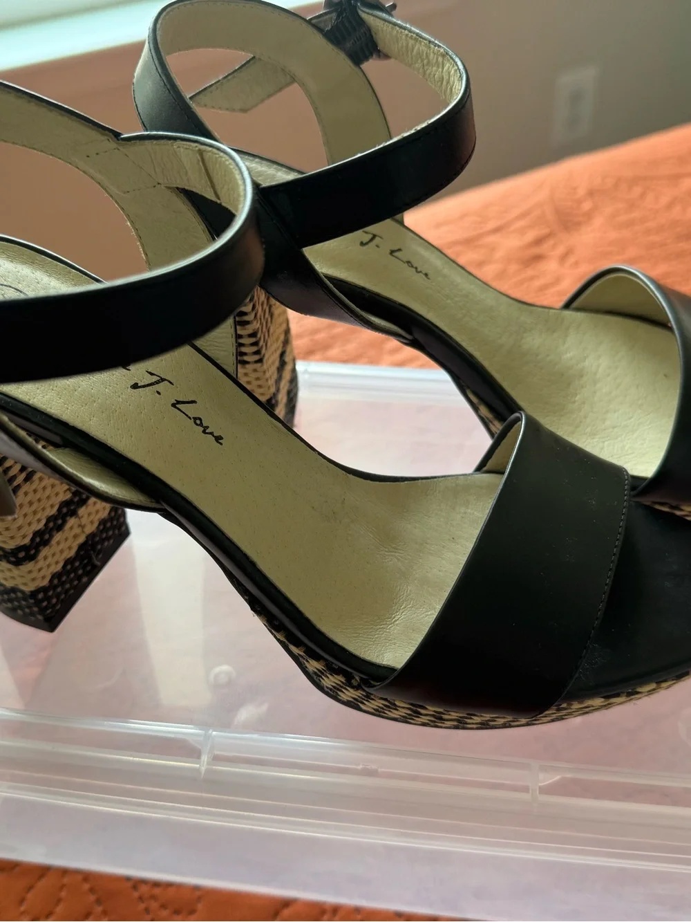 Black Woven-Block Heel Sandals